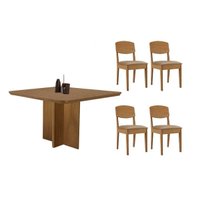 Sala Jantar Mesa Berlim Curvo 90cm + 4 Cadeiras Havana Naturale - Corano Capuccino - Rufato