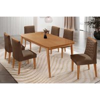 Sala Jantar Mesa Havana Curvo 180cm + 6 Cadeiras Maldivas Naturale - Suede Marrom - Rufato