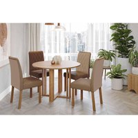 Sala Jantar Mesa Flora Tampo Madeirado 109cm e 4 Cadeiras Juliana Cinamomo - Carvalho/Suede Joli Capuccino - Cimol