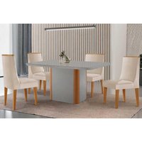 Sala Jantar Mesa PietÃ¡ Curvo 120cm + 4 Cadeiras Dakota Madeira Naturale/Off White - Capuccino/Suede Creme - Rufato