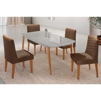 Sala Jantar Mesa Havana Curvo 120cm + 4 Cadeiras Maldivas Naturale/Off White - Suede Marrom - Rufato