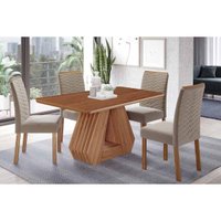 Sala Jantar Mesa Ágata Tampo Madeirado 130x80cm e 4 Cadeiras Clarice Cinamomo - Carvalho/Suede Joli Capuccino - Cimol