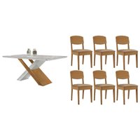 Sala Jantar Mesa Imperatriz Curvo 180cm + 6 Cadeiras Havana Naturale/Off White - Corano Capuccino - Rufato
