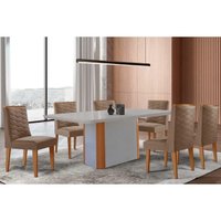 Sala Jantar Mesa PietÃ¡ Curvo 180cm + 6 Cadeiras Dafne Madeira Naturale/Off White - Capuccino/Suede Capuccino - Rufato
