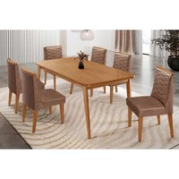 Sala Jantar Mesa Havana Curvo 180cm + 6 Cadeiras Maldivas Naturale - Corano Capuccino - Rufato