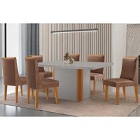 Sala Jantar Mesa PietÃ¡ Curvo 180cm + 6 Cadeiras Dakota Madeira Naturale/Off White - Capuccino/Corano Capuccino - Rufato