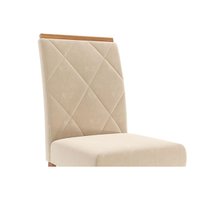 Conjunto: Mesa Sala Jantar Maitê Tampo Madeirado 130x80cm e 4 Cadeiras Fernanda Cinamomo - Carvalho/Linho Bege Cimol