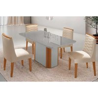 Sala Jantar Mesa PietÃ¡ Curvo 120cm + 4 Cadeiras Maldivas Madeira Naturale/Off White - Capuccino/Suede Creme - Rufato