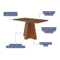 Sala Jantar Mesa Maitê Tampo Madeirado 130x80cm e 4 Cadeiras Maia Cinamomo - Nature/Suede Mascavo Chocolate - Cimol