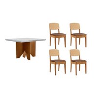 Sala Jantar Mesa Nevada Curvo 90cm + 4 Cadeiras Havana Naturale/Off White - Capuccino/Corano Capuccino - Rufato