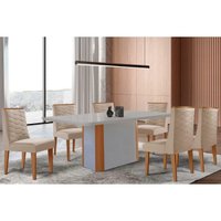 Sala Jantar Mesa PietÃ¡ Curvo 180cm + 6 Cadeiras Maldivas Madeira Naturale/Off White - Capuccino/Suede Creme - Rufato