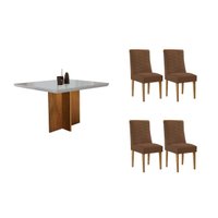 Sala Jantar Mesa Berlim Curvo 90cm + 4 Cadeiras Maldivas Naturale/Off White - Suede Marrom - Rufato