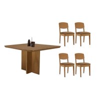 Sala Jantar Mesa Berlim Curvo 90cm + 4 Cadeiras Havana Naturale - Suede Capuccino - Rufato