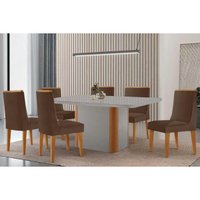 Sala Jantar Mesa PietÃ¡ Curvo 180cm + 6 Cadeiras Dakota Madeira Naturale/Off White - Capuccino/Suede Marrom - Rufato
