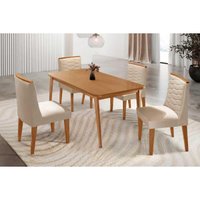 Sala Jantar Mesa Havana Curvo 120cm + 4 Cadeiras Maldivas Naturale - Suede Creme - Rufato