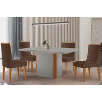 Sala Jantar Mesa PietÃ¡ Curvo 120cm + 4 Cadeiras Dakota Madeira Naturale/Off White - Capuccino/Suede Marrom - Rufato