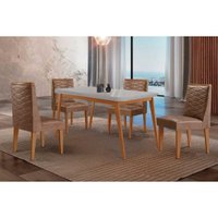 Sala Jantar Mesa Havana Curvo 120cm + 4 Cadeiras Dafne Naturale/Off White - Corano Capuccino - Rufato
