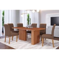 Sala Jantar Mesa Ester Tampo Madeirado 180x90cm e 6 Cadeiras Juliana Cinamomo - Carvalho/Suede Joli Capuccino - Cimol
