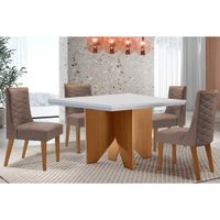 Sala Jantar Mesa Nevada Curvo 90cm + 4 Cadeiras Dafne Madeira Naturale/Off White - Capuccino/Corano Capuccino - Rufato