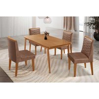 Sala Jantar Mesa Havana Curvo 120cm + 4 Cadeiras Maldivas Naturale - Corano Capuccino - Rufato