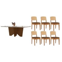 Sala Jantar Mesa Nevada Curvo 180cm + 6 Cadeiras Havana Naturale/Off White - Capuccino/Suede Marrom - Rufato