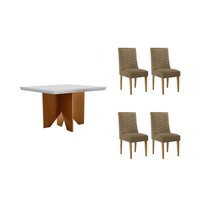 Sala Jantar Mesa Nevada Curvo 90cm + 4 Cadeiras Maldivas Madeira Naturale/Off White - Capuccino/Suede Capuccino - Rufato