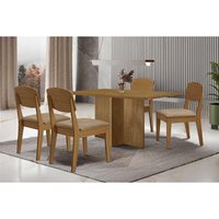 Sala Jantar Mesa Berlim Curvo 120cm + 4 Cadeiras Havana Naturale - Linho Capuccino - Rufato