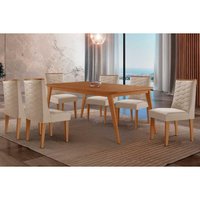 Sala Jantar Mesa Havana Curvo 180cm + 6 Cadeiras Dafne Naturale - Suede Creme - Rufato