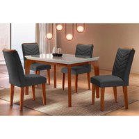Sala Jantar Mesa Londrina Tampo MDF/Vidro Canto Curvo 120cm + 4Cadeiras Londrina Capuccino/Suede Grafite - Rufato