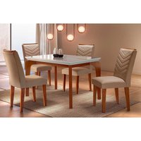 Sala Jantar Mesa Londrina Tampo MDF/Vidro Canto Curvo 120cm + 4Cadeiras Londrina Imbuia/Suede Capuccino - Rufato