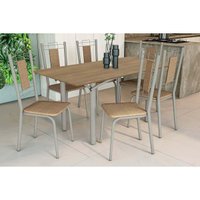 Sala Jantar Mesa Elba c/ Tampo de Madeira 160cm e 6 Cadeiras Florença Niquel/Nogueira - Corano Capuccino - Kappesberg