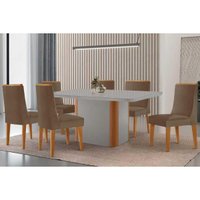 Sala Jantar Mesa PietÃ¡ Curvo 180cm + 6 Cadeiras Dakota Madeira Naturale/Off White - Capuccino/Suede Capuccino - Rufato