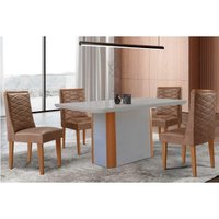 Sala Jantar Mesa PietÃ¡ Curvo 120cm + 4 Cadeiras Dafne Madeira Naturale/Off White - Capuccino/Corano Capuccino - Rufato
