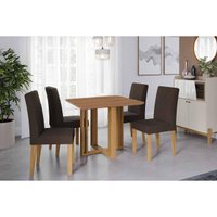 Sala Jantar Mesa Flora Tampo Madeirado 95x95cm e 4 Cadeiras Maia Cinamomo - Nature/Suede Mascavo Chocolate - Cimol