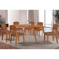 Sala Jantar Mesa Havana Curvo 180cm + 6 Cadeiras Havana Naturale - Corano Capuccino - Rufato