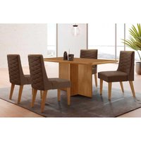 Sala Jantar Mesa Berlim Curvo 120cm + 4 Cadeiras Dafne Naturale - Suede Marrom - Rufato