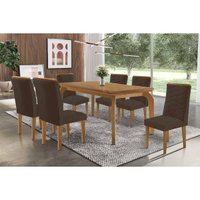 Sala Jantar Mesa Londrina c/ Tampo Madeirado Canto Curvo 180x90cm e 6 Cadeiras Maldivas Naturale - Suede Marrom - Rufato