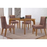 Sala Jantar Mesa Londrina Curvo 120cm + 4 Cadeiras Dafne Naturale - Linho Capuccino - Rufato