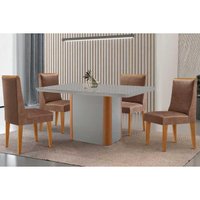 Sala Jantar Mesa PietÃ¡ Curvo 120cm + 4 Cadeiras Dakota Madeira Naturale/Off White - Capuccino/Corano Capuccino - Rufato