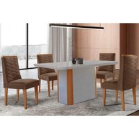 Sala Jantar Mesa PietÃ¡ Curvo 120cm + 4 Cadeiras Dafne Madeira Naturale/Off White - Capuccino/Suede Marrom - Rufato