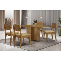 Sala Jantar Mesa Berlim Curvo 120cm + 4 Cadeiras Havana Naturale - Linho Bege - Rufato