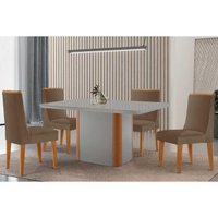 Sala Jantar Mesa PietÃ¡ Curvo 120cm + 4 Cadeiras Dakota Madeira Naturale/Off White - Capuccino/Suede Capuccino - Rufato