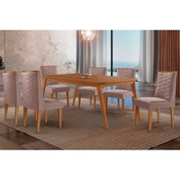 Sala Jantar Mesa Havana Curvo 180cm + 6 Cadeiras Dafne Naturale - Linho Capuccino - Rufato