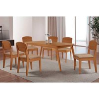 Sala Jantar Mesa Havana Curvo 180cm + 6 Cadeiras Havana Naturale - Linho Bege - Rufato