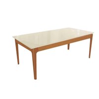 Mesa Jantar Mira Madeira Maciça c/ Tampo Madeirado c/ Vidro 200x100cm Carvalho/Off White Kappesberg