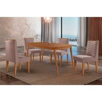 Sala Jantar Mesa Havana Curvo 120cm + 4 Cadeiras Dafne Naturale - Linho Capuccino - Rufato