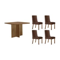 Sala Jantar Mesa Berlim Curvo 90cm + 4 Cadeiras Dakota Naturale - Suede Marrom - Rufato