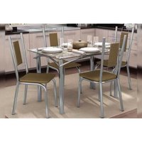 Sala Jantar Mesa Elba Aço c/ Tampo de Vidro 120x80cm e 4 Cadeiras Florença Cromada - Corano Capuccino - Kappesberg