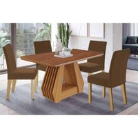 Sala Jantar Mesa Ágata Tampo Madeirado 130x80cm e 4 Cadeiras Maia Cinamomo - Cinamomo/Suede Mascavo Chocolate - Cimol