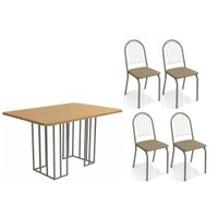 Sala Jantar Mesa Duina c/ Tampo de Madeira 136cm e 4 Cadeiras Noruega Niquel/Freijo - Corano Cappuccino - Kappesberg